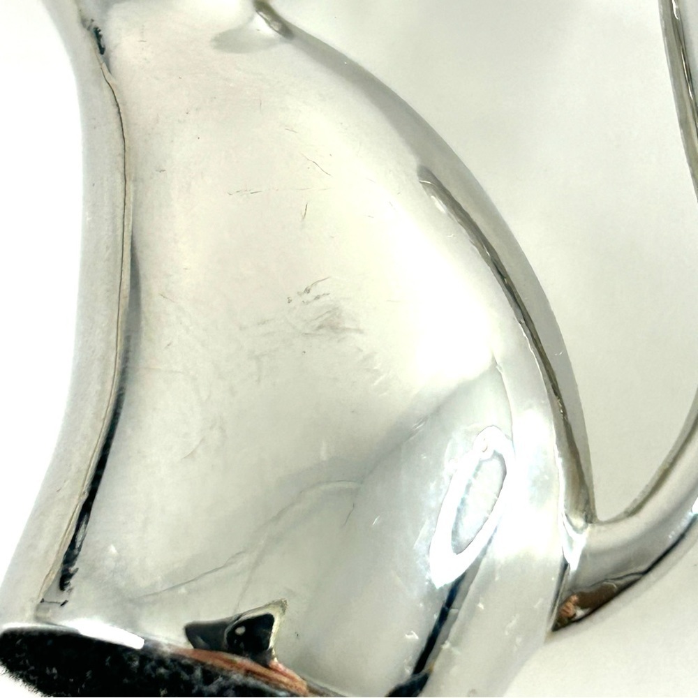 Cat Ring Holder Paperweight Shiny Silver Tone Metal - Picture 5 of 5